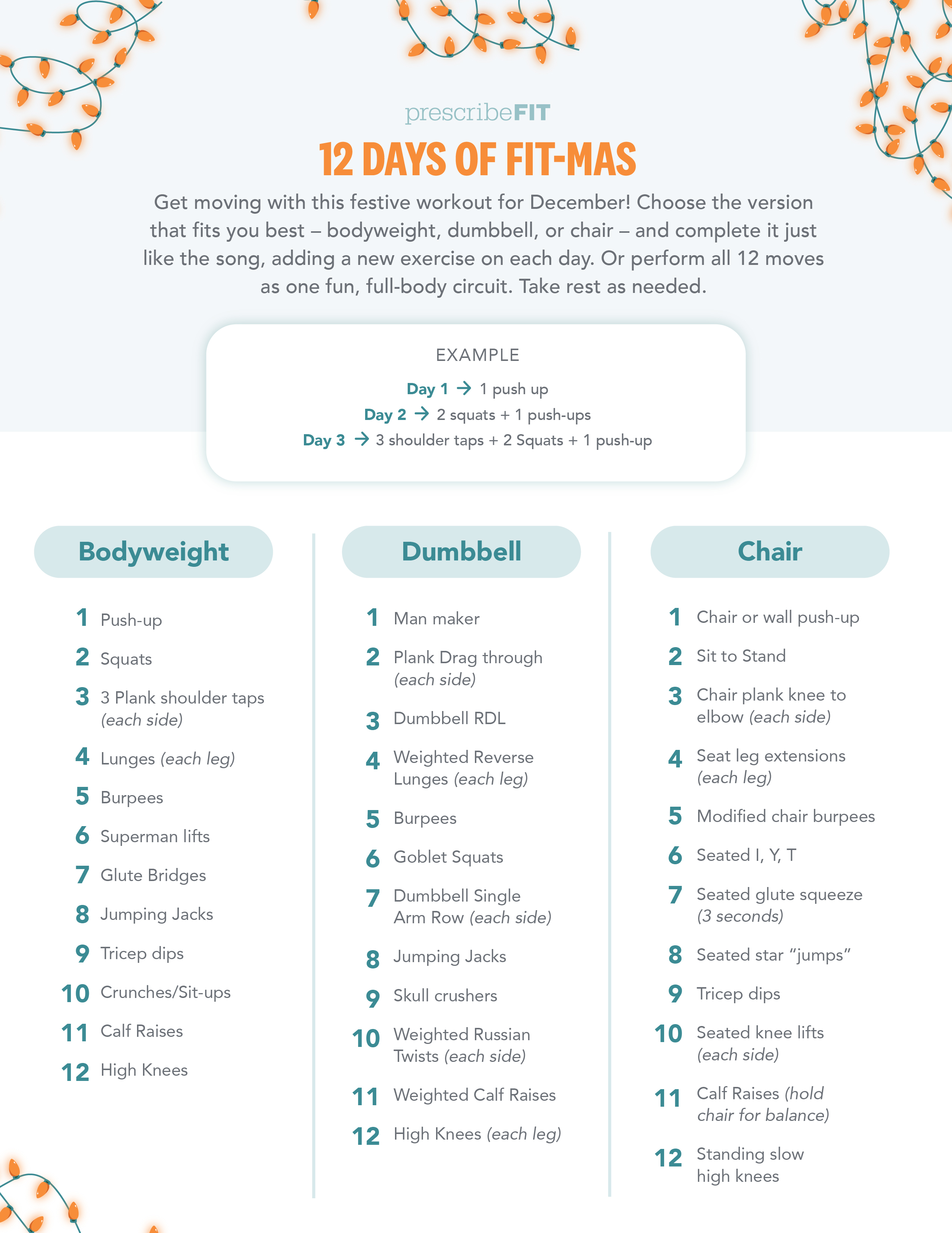 Prescribe FIT 12 Days of Fit-Mas workout options